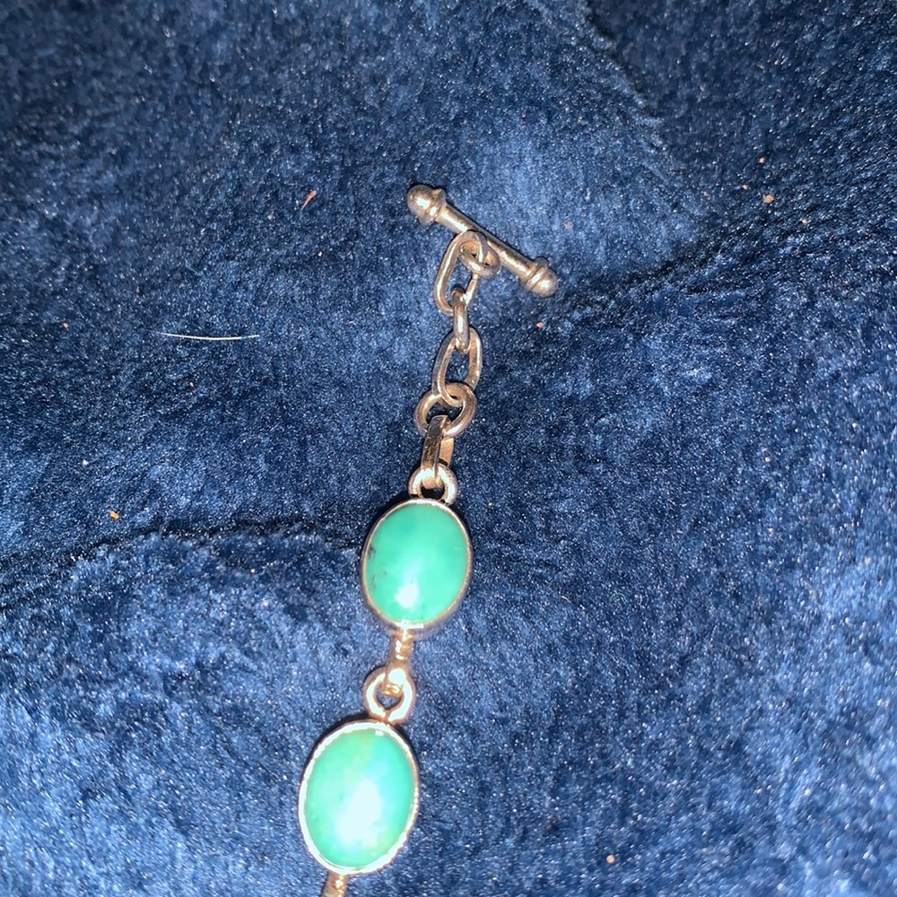 925 Turquoise Circular Panel Toggle Bracelet Adju… - image 3